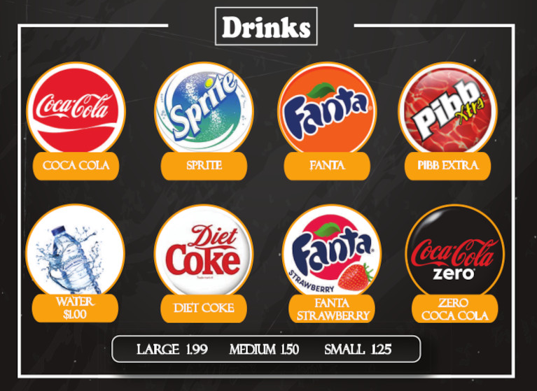 A graphic list of each drink option offered at the Habashi House